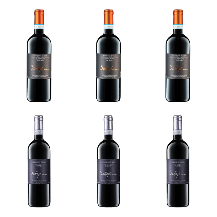 De flessen in Barbera naast Nebbiolo van Battaglino