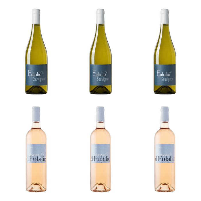De flessen in Sauvignon naast rosé van Château Sainte Eulalie