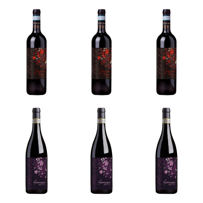 De flessen in Ripasso naast Amarone van Monte Tondo