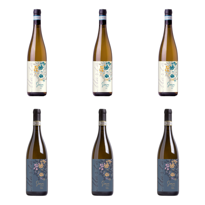 De flessen in Twee stijlen Soave van Monte Tondo