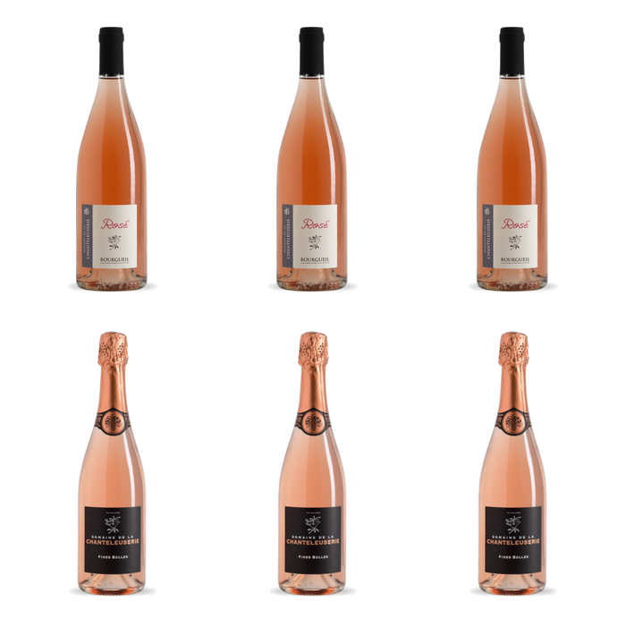De flessen in Rosé met en zonder bubbels van Domaine de la Chanteleuserie