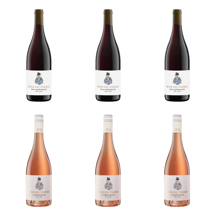 De flessen in Spätburgunder in twee kleuren van Weingut Erben Von Beulwitz