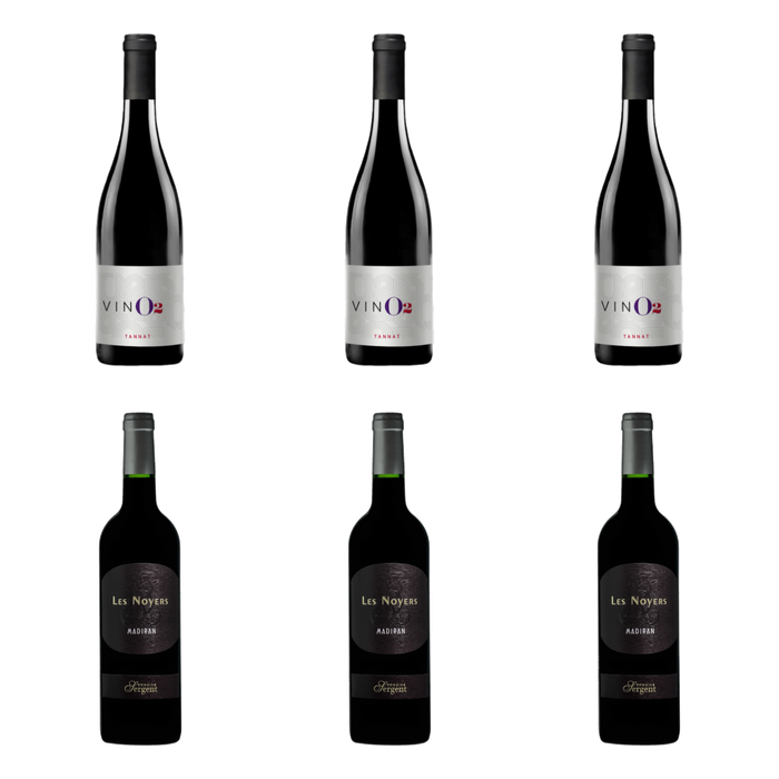 De flessen in Tannat in twee stijlen van Domaine Sergent