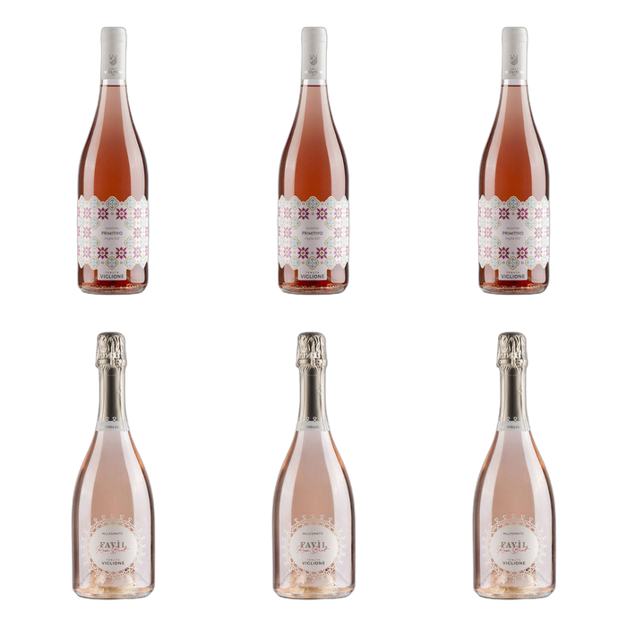 De flessen in Rosé met en zonder bubbels van Tenuta Viglione