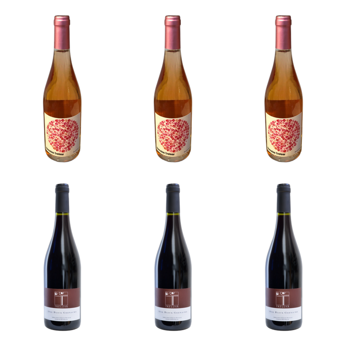 De flessen in Grenache in twee kleuren van Domaine Treloar